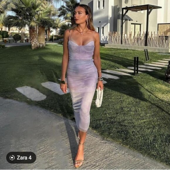 ZARA DRAPED PRINTED TULLE DRESS - Picture 4 of 6